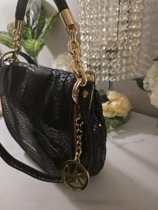 Michael Kors Black Snake-Embossed Leather Shoulder Bag - Picture 3 of 14